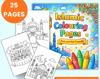 Islamic Interactive Coloring Pages for Kids | 25 Printable Muslim Coloring Sheets | Ramadan Activity | Islamic Kids Printable PDF |