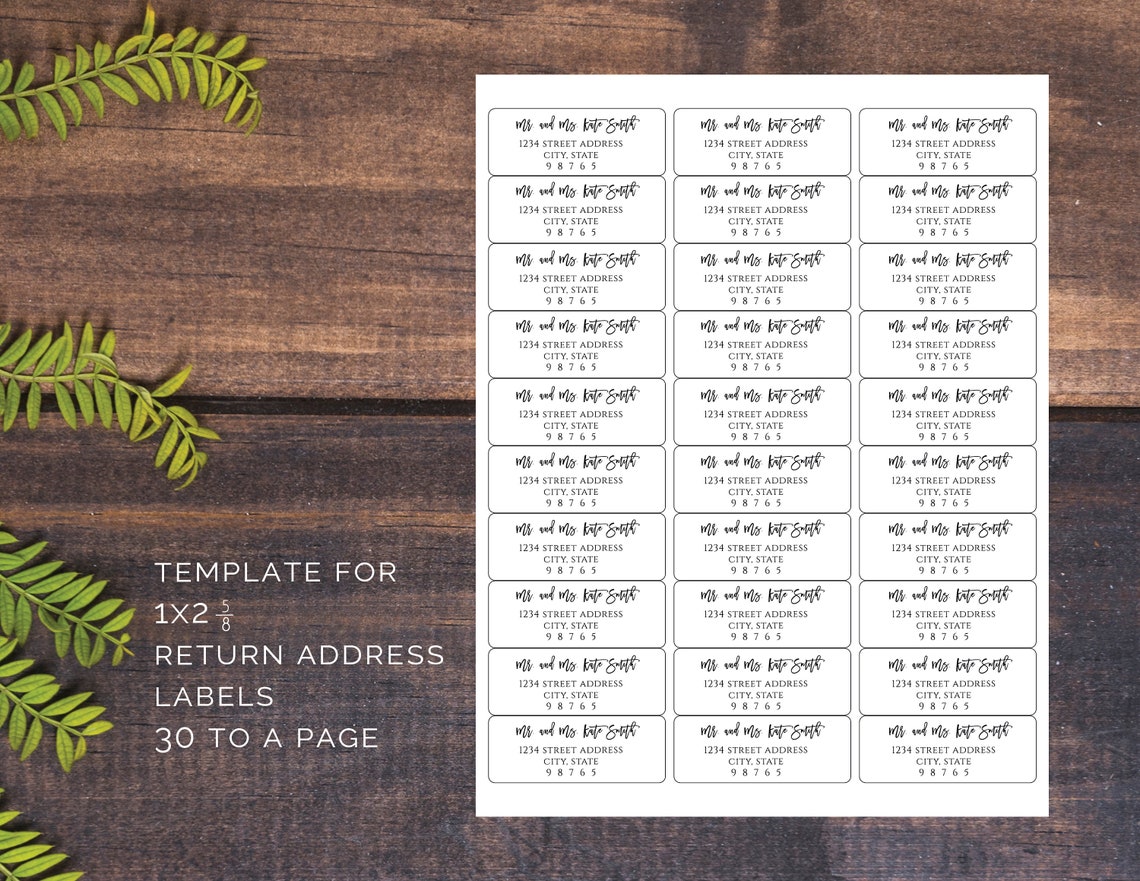 Return Address Label Template 1x2 5 8 30 Per Page DIY Etsy