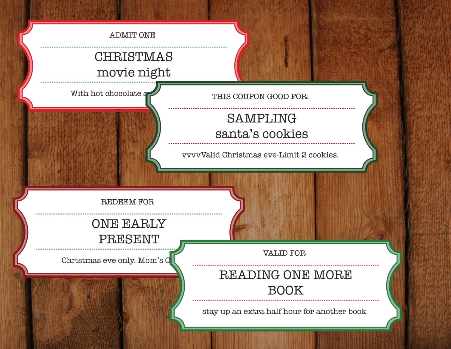 Christmas Coupons Tickets Vouchers Diy Printable Etsy
