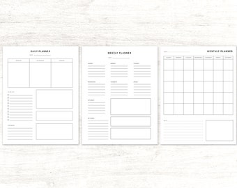 Daily Weekly Monthly Printable PDF Planner Page // 8.5x11