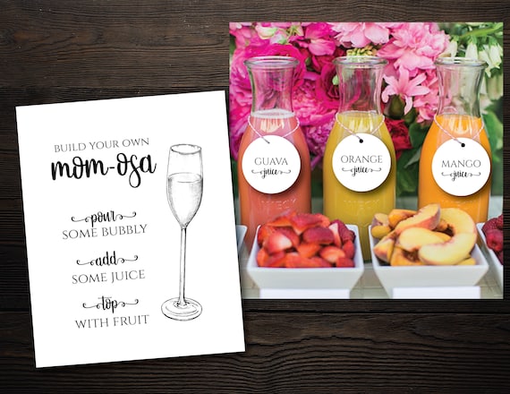 Mom Osa Bar Baby Shower Mimosa Bar Sign Editable Tags Etsy