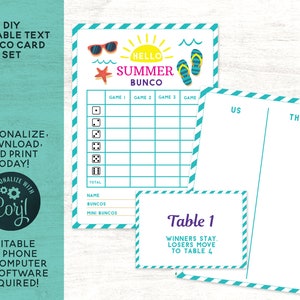 Summer Card// June July Beach bunco theme // Editable template