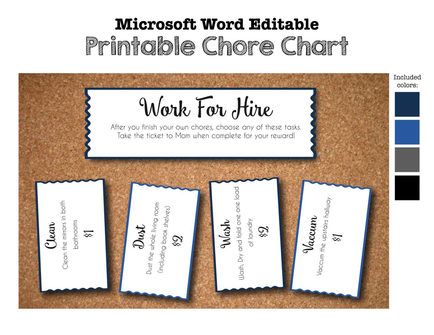 Printable Chore Chart Work for Hire Tickets Coupons ...