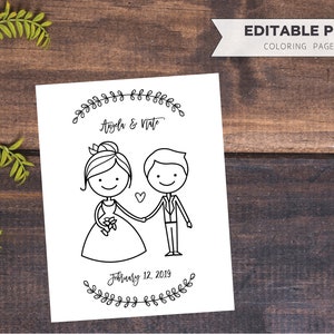 Página para colorir de casamento // Modelo PDF editável personalizado para noivos
