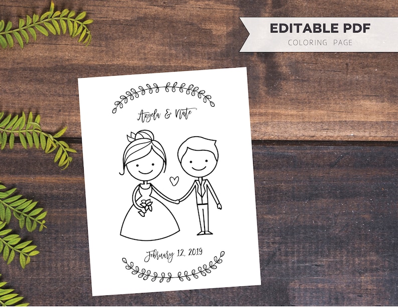 Download Wedding Coloring Page // Bride & Groom Custom Editable PDF | Etsy