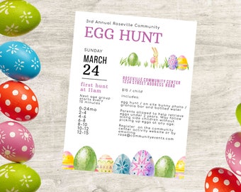 Printable Easter Egg Hunt Flyer Printable Minimal Design // DIY Editable 8.5x11 letter size