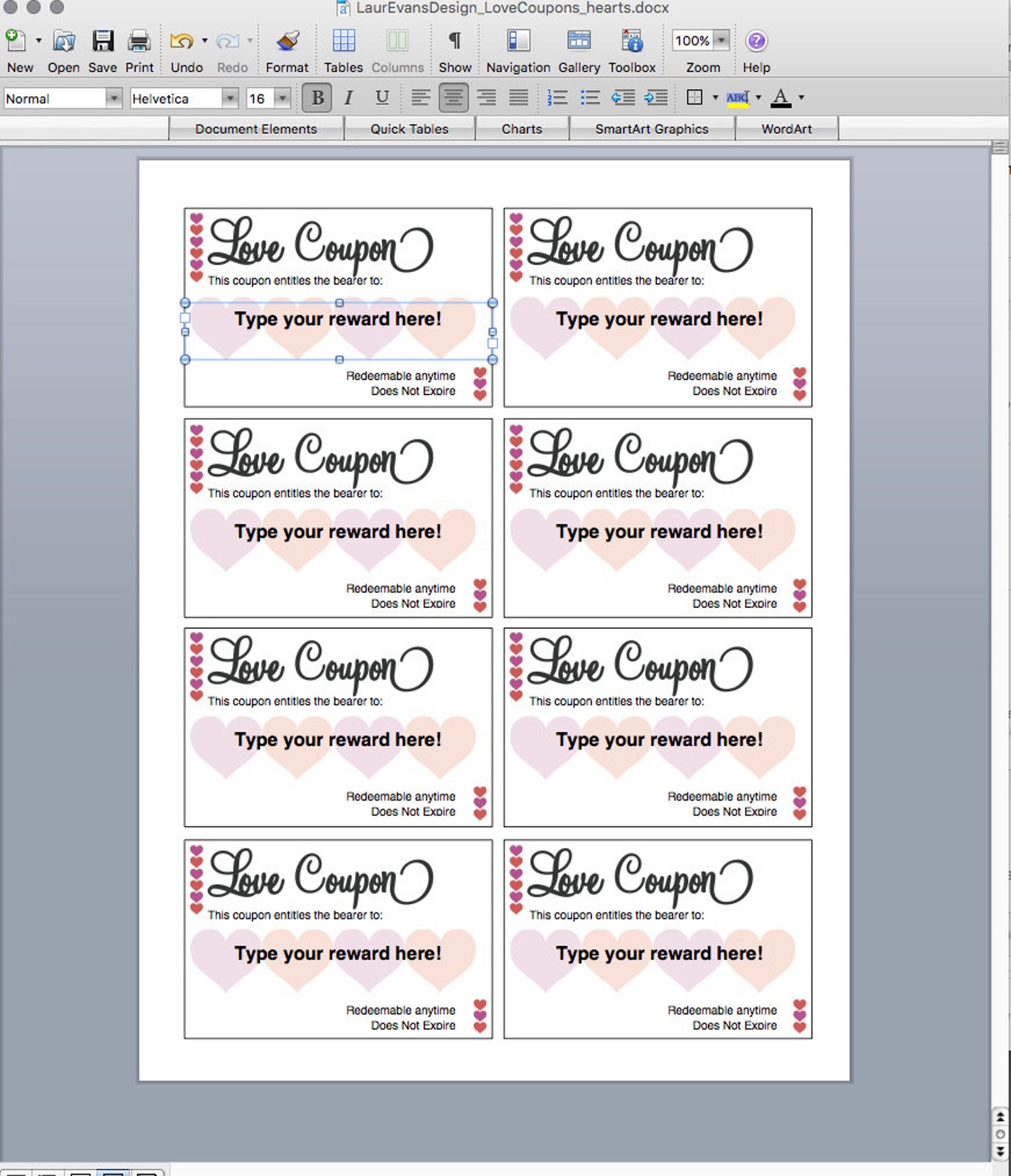 Editable Love Coupons // DIY Instant Download Digital Template Etsy