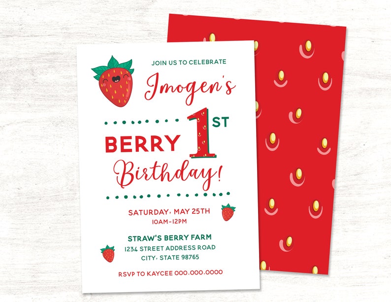 Berry 1st Birthday // Digital Party Invitation // Strawberry Etsy