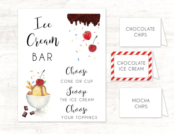 Ice Cream Bar Editable Sign and Tag Printable // Bridal Shower - Etsy