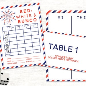 Fourth of July Bunco Score Card //Patriotic Red White & Bunco // 2 sizes included Printable PDF