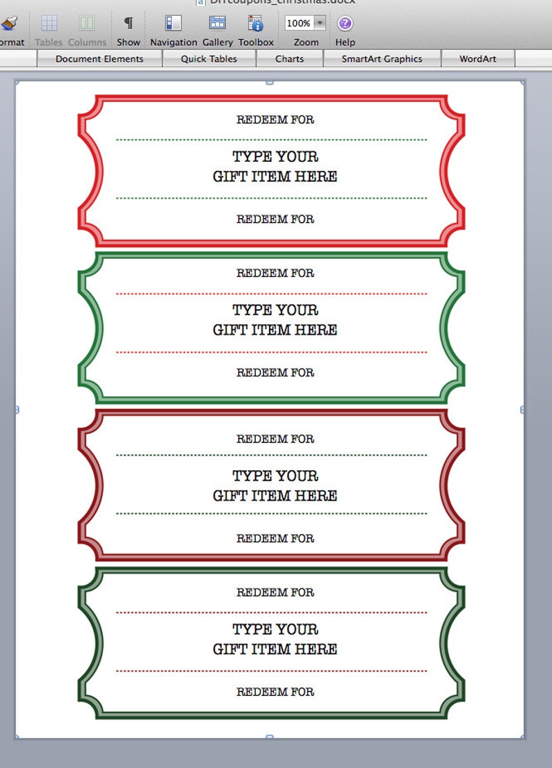 christmas coupons tickets vouchers diy printable etsy