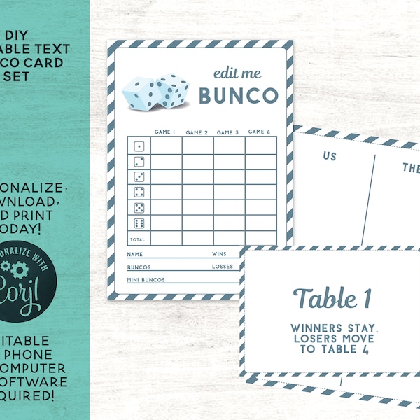 Editable Bunco Score Card Template// DIY Custom bunco card