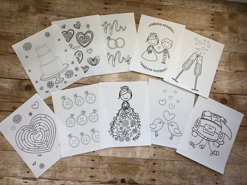 Printable Wedding Bridal Shower Coloring Pages // Kids - Etsy