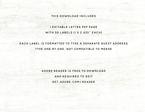 address label template small labels 1x2 5 8 30 per page diy printable wedding envelopes dahlia font editable pdf 8 per page label template