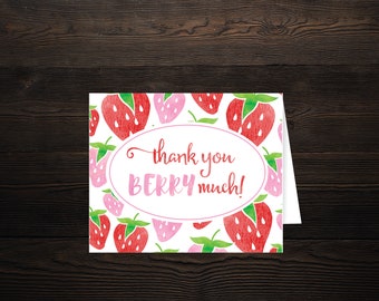 Berry First Birthday  // Thank you BERRY much card //  Instant PDF printable // Strawberry Red
