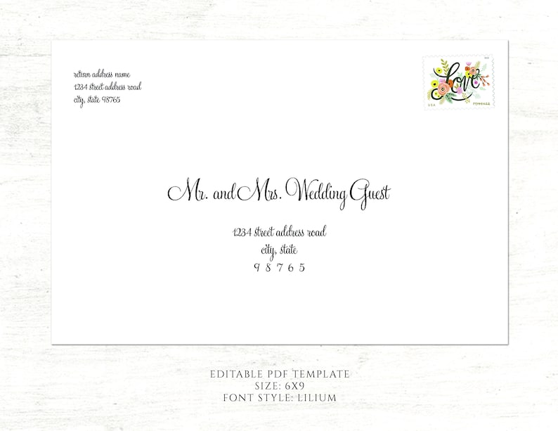 6x9 Envelope Template // Lilium Editable PDF // DIY Printable Etsy