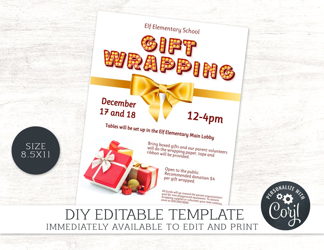 Gift Wrapping Fundraiser Event Flyer // Editable Template to Etsy