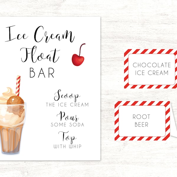 Ice Cream Float Bar Editable Sign and Tag Printable // Bridal shower Birthday Party Root beer float // DIY edit Sign & Editable Tags