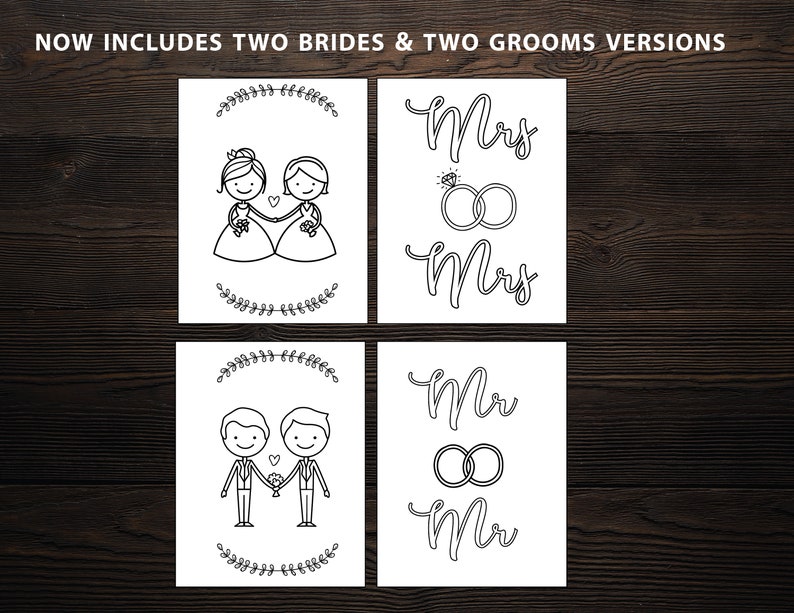 Printable Wedding Bridal Shower Coloring Pages // Kids - Etsy