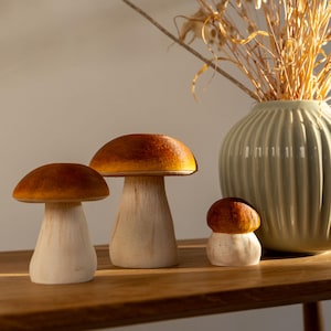 Danevos - Figure di funghi porcini dipinte a mano - Set di 3 - 5/8/10 cm