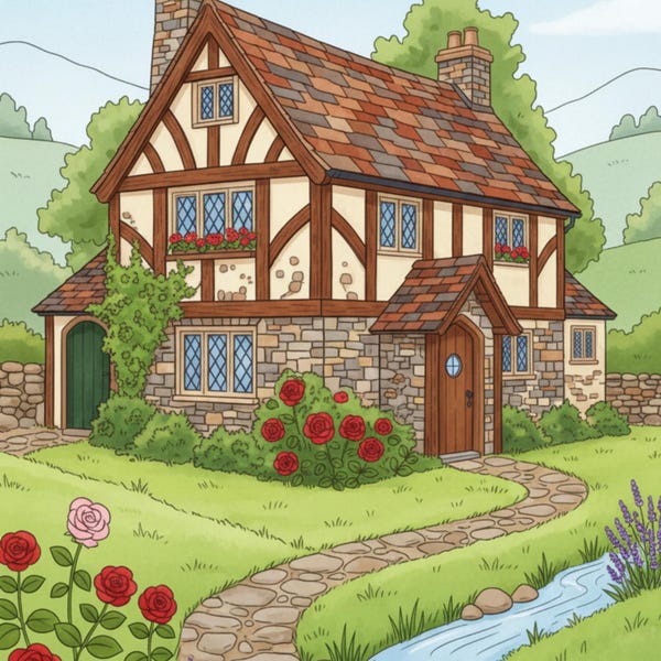 Cottage Coloring Book Pages for Adults — Cozy Cottagecore Home Illustrations — Printable PDF