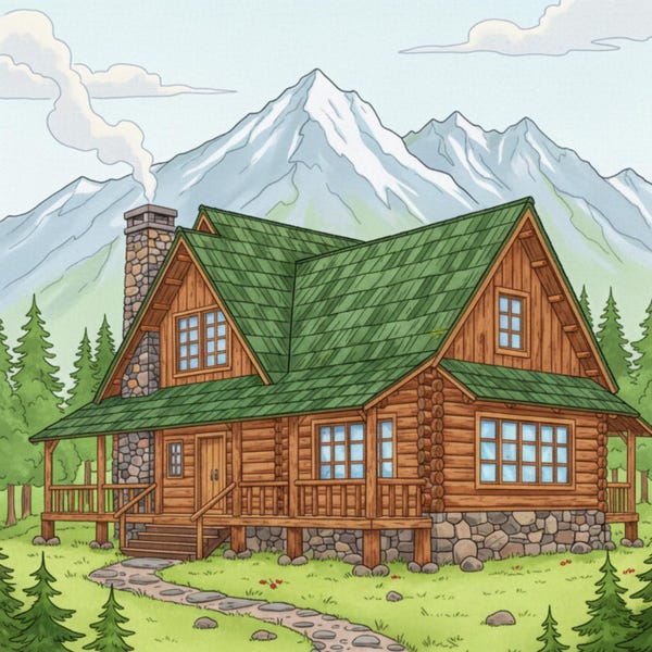 Cabin Coloring Pages for Adults — Cozy Rustic Cabin Illustrations, Relaxing Printable Coloring Art — Printable PDF