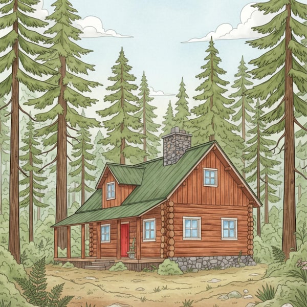 Cabin Coloring Pages for Adults — Cozy Rustic Cabin Illustrations, Relaxing Printable Coloring Art — Printable PDF