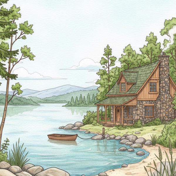 Cottage Coloring Book Pages for Adults — Cozy Cottagecore Home Illustrations — Printable PDF