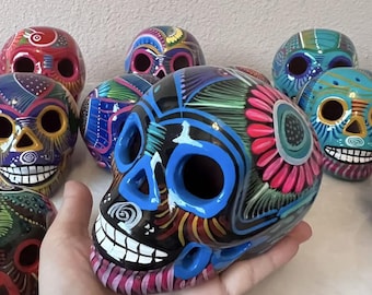 Ceramic Skulls 2 or 4 Pack - Vibrant Colorful Designs for Día de Muertos Home