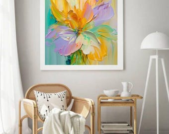 Abstract Floral Wall Art | Colorful Modern Flower Print (36x36 Inches Digital Download)