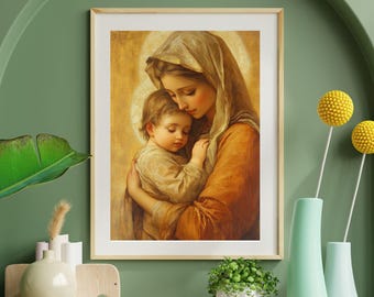 日本の聖母マリアと幼子イエスの印刷可能な壁アート、東アジアの聖母子