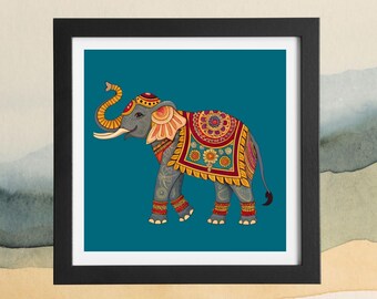 Teal Indian Elephant Art Print Set | Boho Home Decor (Digital Download)