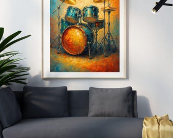 Abstract Drum Set Art Print – Modern Music Room Decor (Digital Download)