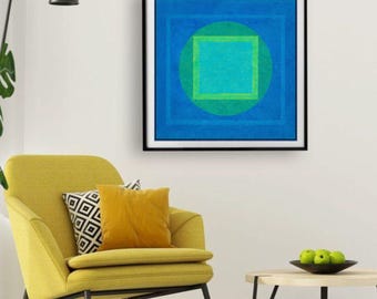 Abstract Geometric Wall Art Print 20x20 | Modern Blue Green Minimalist Art | Instant Digital Download