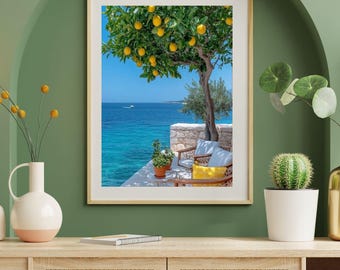 Mediterranean Lemon Tree Print | Coastal Summer Wall Art (Digital Download)