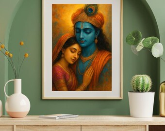Radha Krishna Art Print | Divine Love, Indian Spiritual Decor (Digital Download)