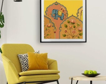 Indian Elephant Art Print | Boho Palace Wall Decor (Digital Download)