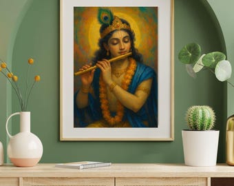 Lord Krishna Flute Art Print | Hindu God Home Decor (Digital Download)