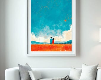 Romantic Couple Printable Art | Wedding & Anniversary Wall Decor | Minimal Love Illustration Download