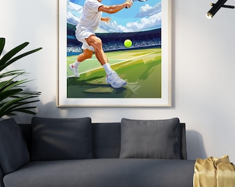 Tennis Player Action Illustration – Modern Sports Art (Digital Download)