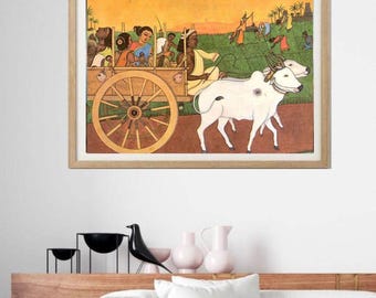 Indian Bullock Cart Print | Vintage Village Scene Wall Art (Digital Download 20x16, 5:4 Ratio)
