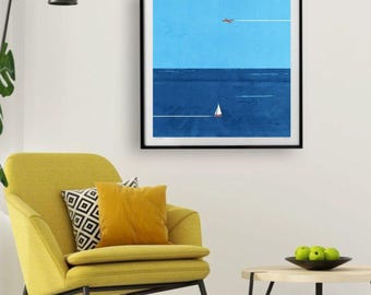 Blue Ocean Horizon Art Print | Minimalist Coastal Home Decor (Digital Download Bundle)