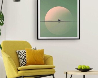 Minimalist Cycling Sunset Art Print | Modern Abstract Wall Decor (Digital Download Bundle)