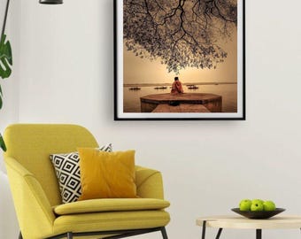 Zen River Sunset Print | Meditative Spiritual Art (Digital Download)