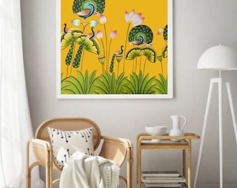 Peacock Lotus Flower Art Print | Indian Botanical Wall Decor (Digital Download)