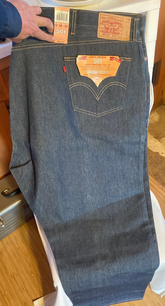 Denim Jeans Big Tall 58 Waist 501 Button Fly Indigo Blue Levis