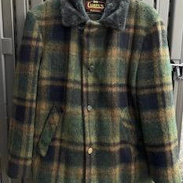 Campus Wool plaid coat jacket dark green button up winter thick vintage size 40 men’s