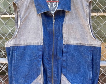 Denim indigo vest Branded Lion size Large NOS made Korea