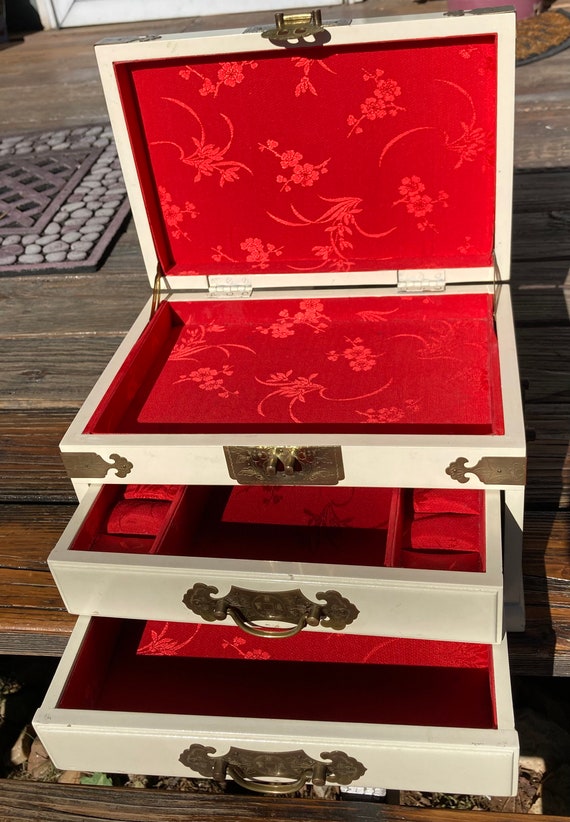 Asian Jewelry Box, Vintage Chinoiserie Large Jewelry … Gem