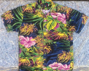 Hawaiian shirt JAMS WORLD Hibiscus Forest made Hawaii USA small mens